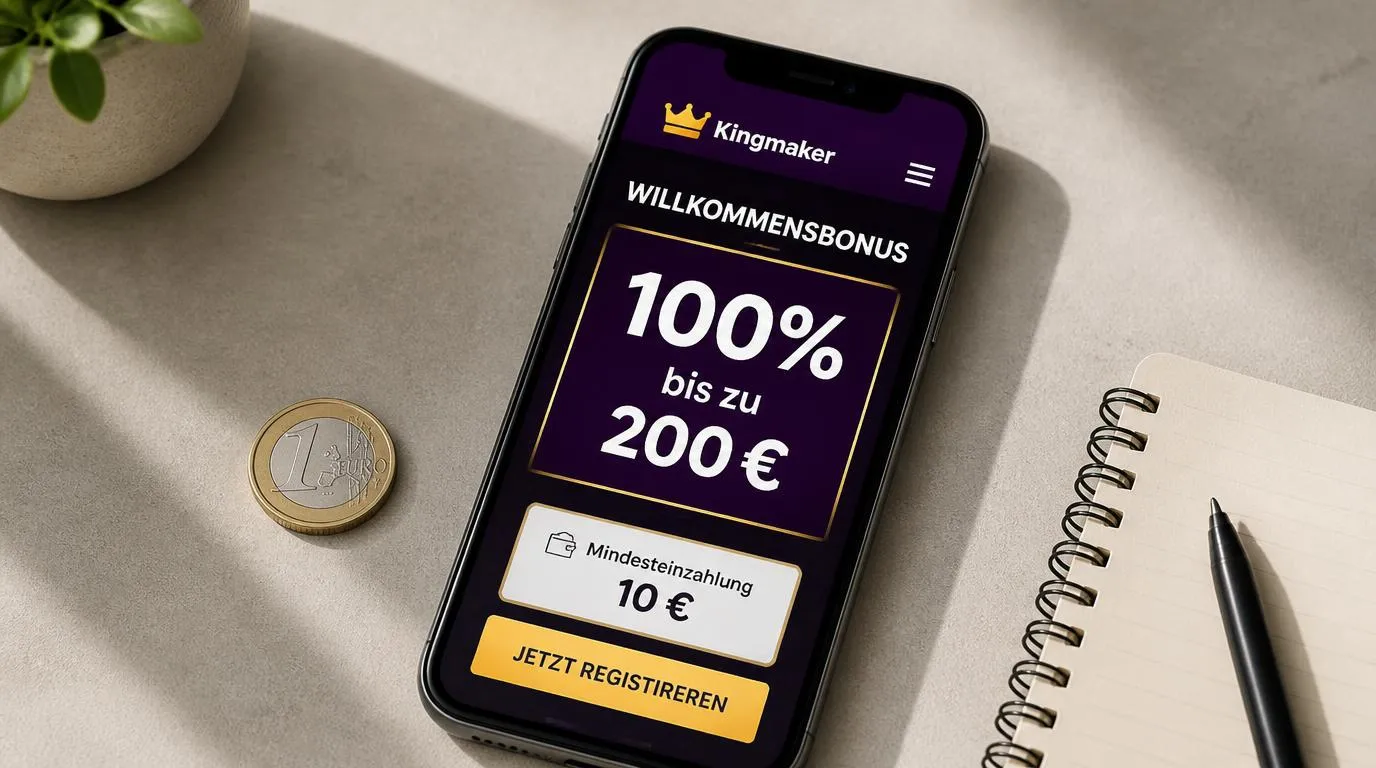 Smartphone mit Bonusanzeige für 100% bis zu 200 € neben einer Einzahlung von 10 €